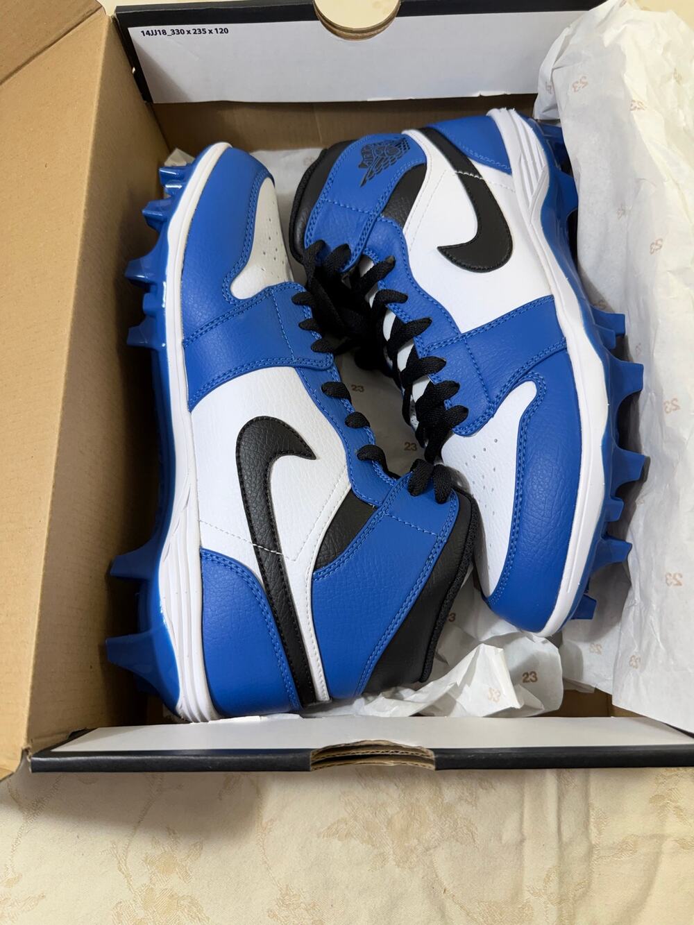 Air Jordan 1 Mid TD Football Cleats Game Royal Blue Men's Size 9 FJ6805-104